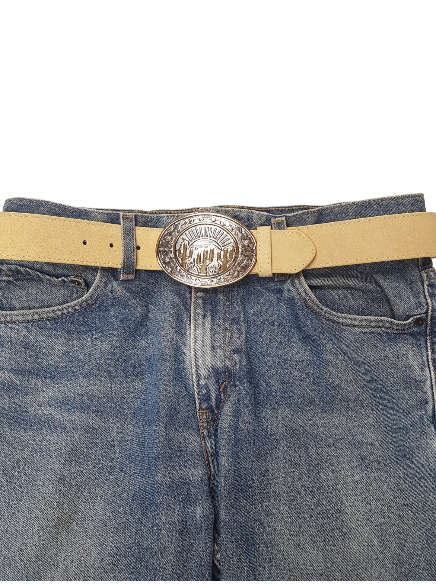 Belt: Genuine Suede Belt with Western Theme Cactus Buckle
