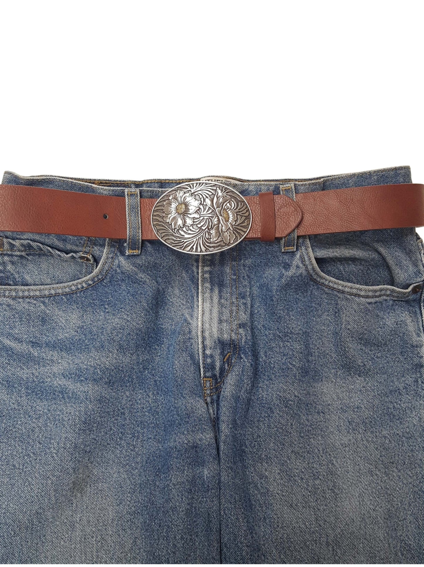 Belt: Western Vegan Belt with Sunflower Buckle