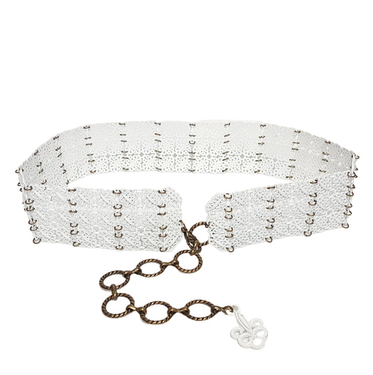 Belt: White Metal Mesh Chain belt