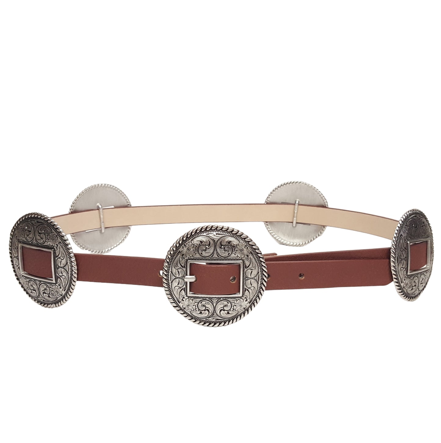 Belt: Western-Inspired Matching Round Buckle and Concho Belt