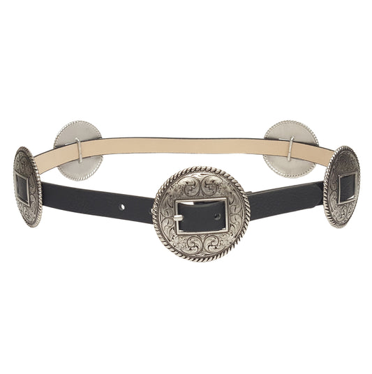 Belt: Western-Inspired Matching Round Buckle and Concho Belt
