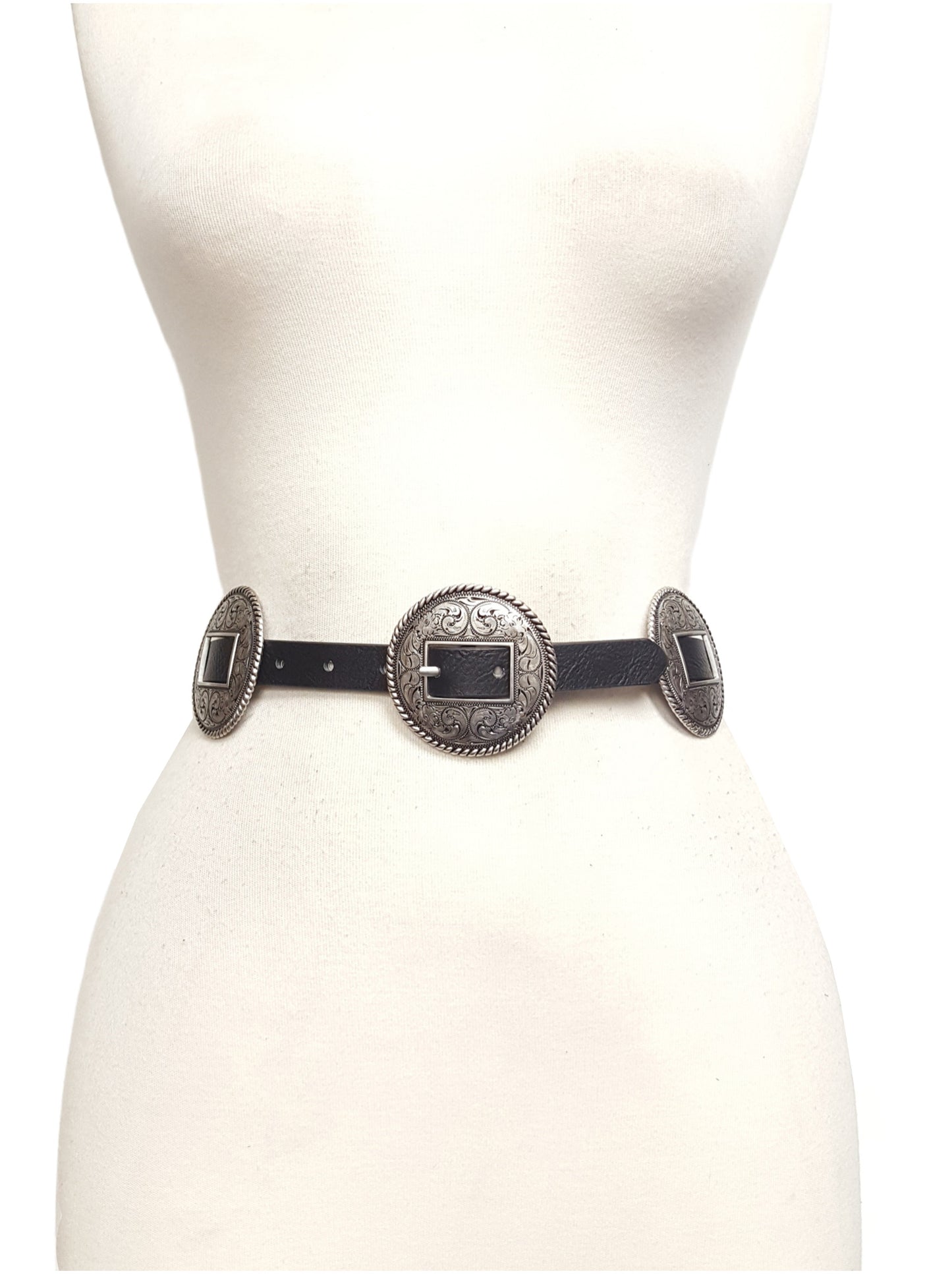Belt: Western-Inspired Matching Round Buckle and Concho Belt