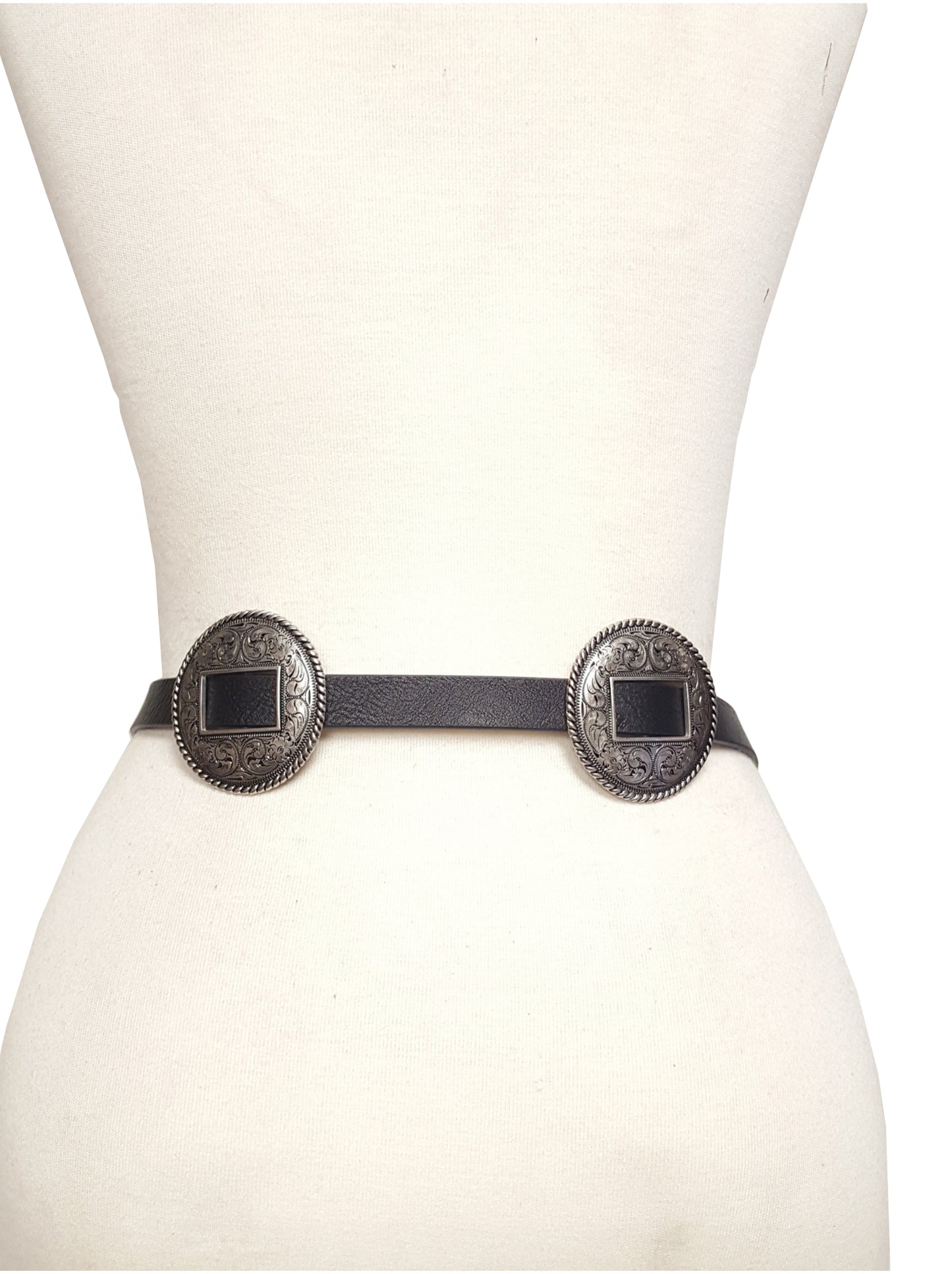 Belt: Western-Inspired Matching Round Buckle and Concho Belt