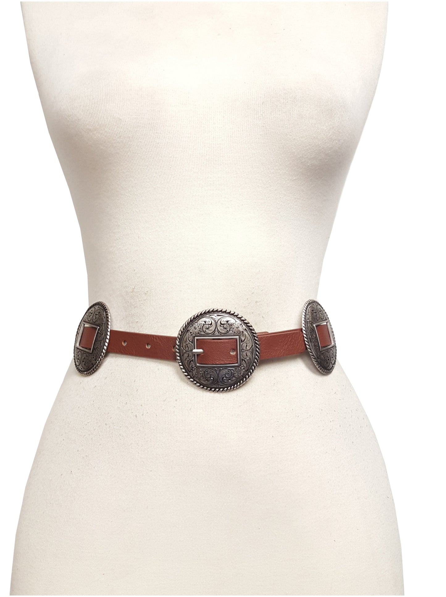 Belt: Western-Inspired Matching Round Buckle and Concho Belt