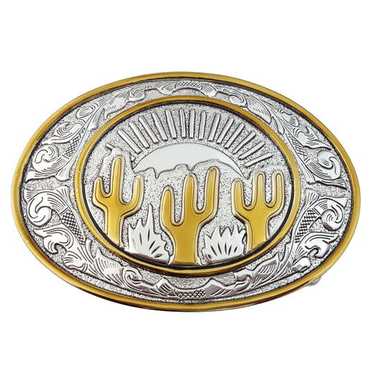 Buckle: Western Oval Buckle with Cactus Design