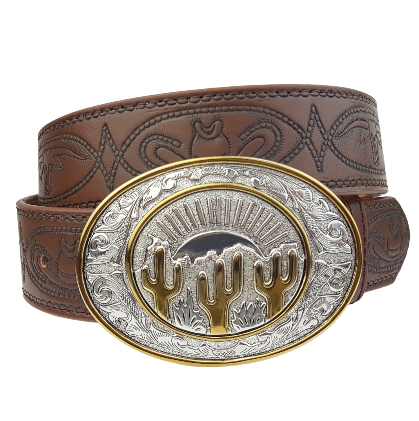 Belt: Cactus Buckle w. Tooled Belt