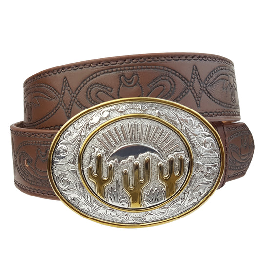 Belt: Cactus Buckle w. Tooled Belt