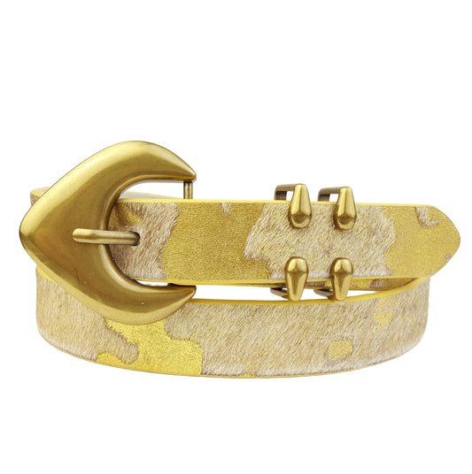 Belt: Genuine Cow Hair Belt w. Vintage gold buckle and loop