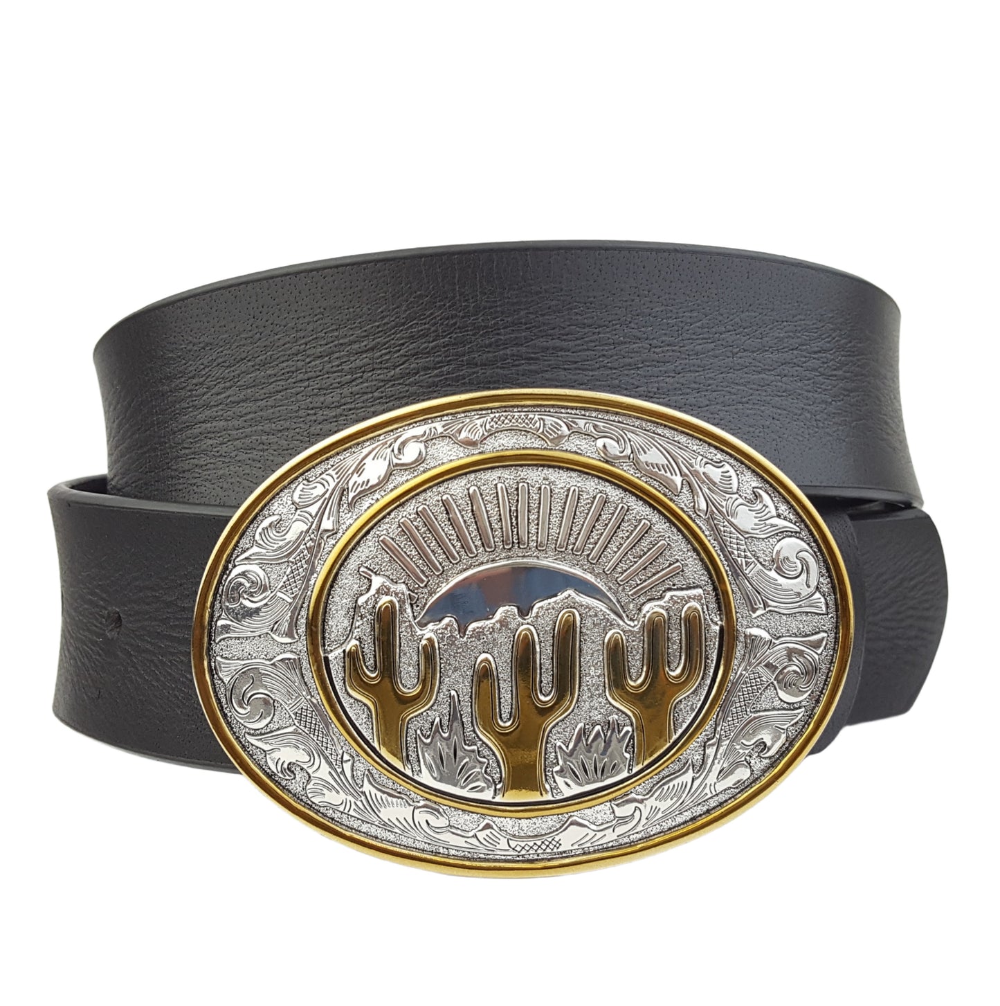 Belt: Genuine Leather belt with Cactus Buckle