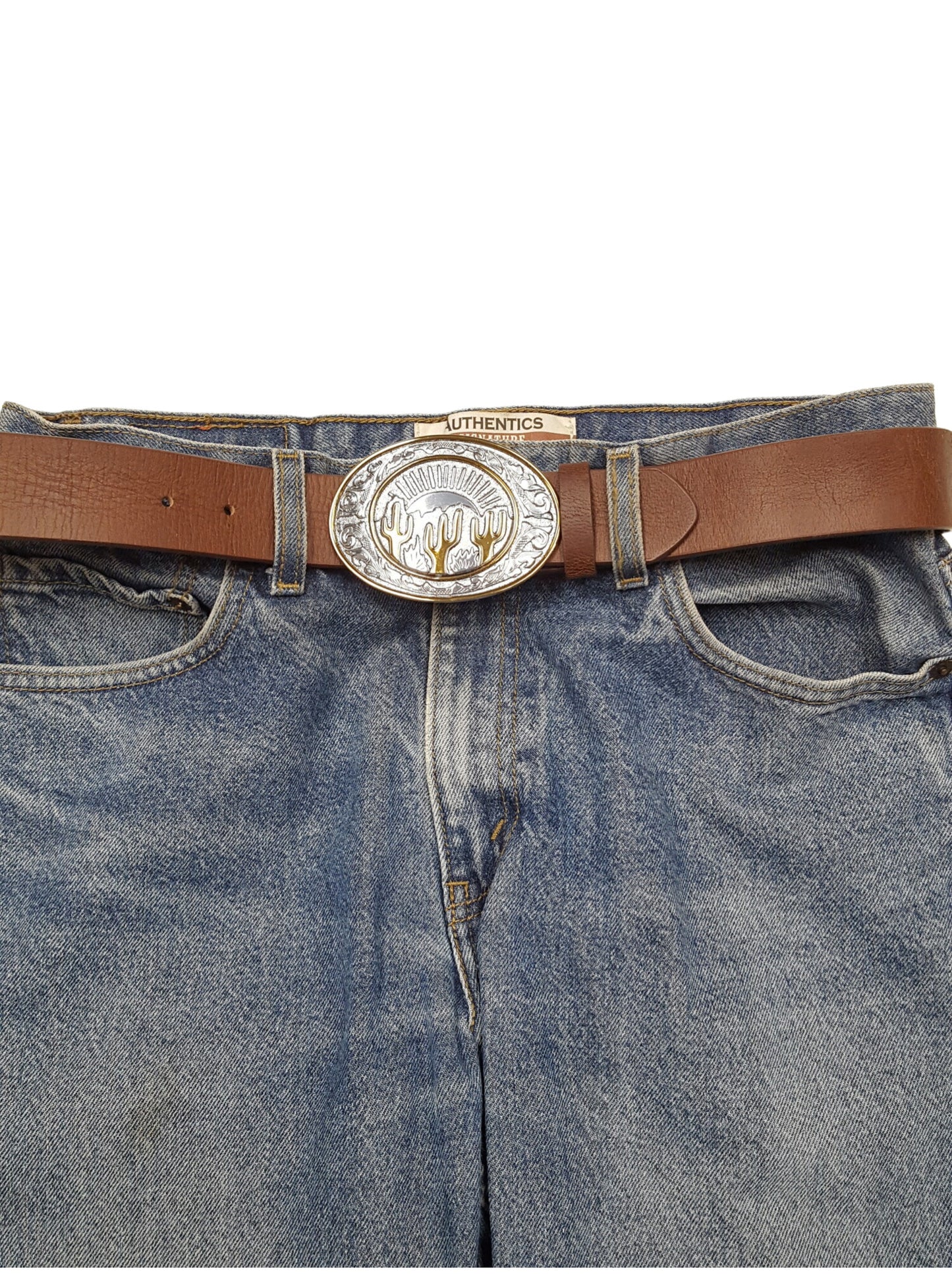 Belt: Genuine Leather belt with Cactus Buckle