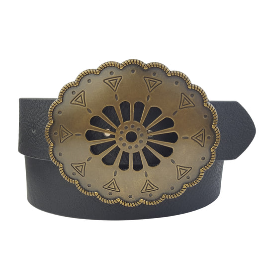 Belt: Vintage Brass Navajo-Style Floral Buckle Belt
