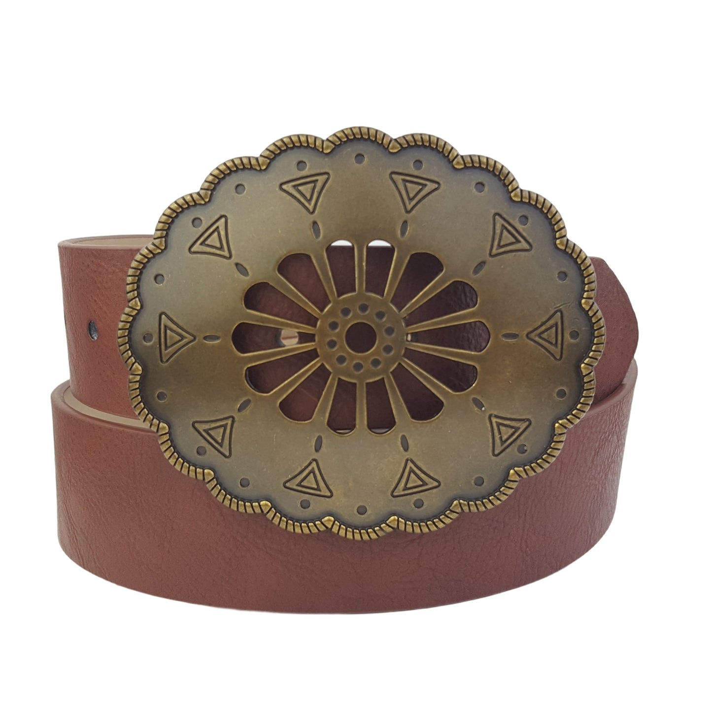 Belt: Vintage Brass Navajo-Style Floral Buckle Belt