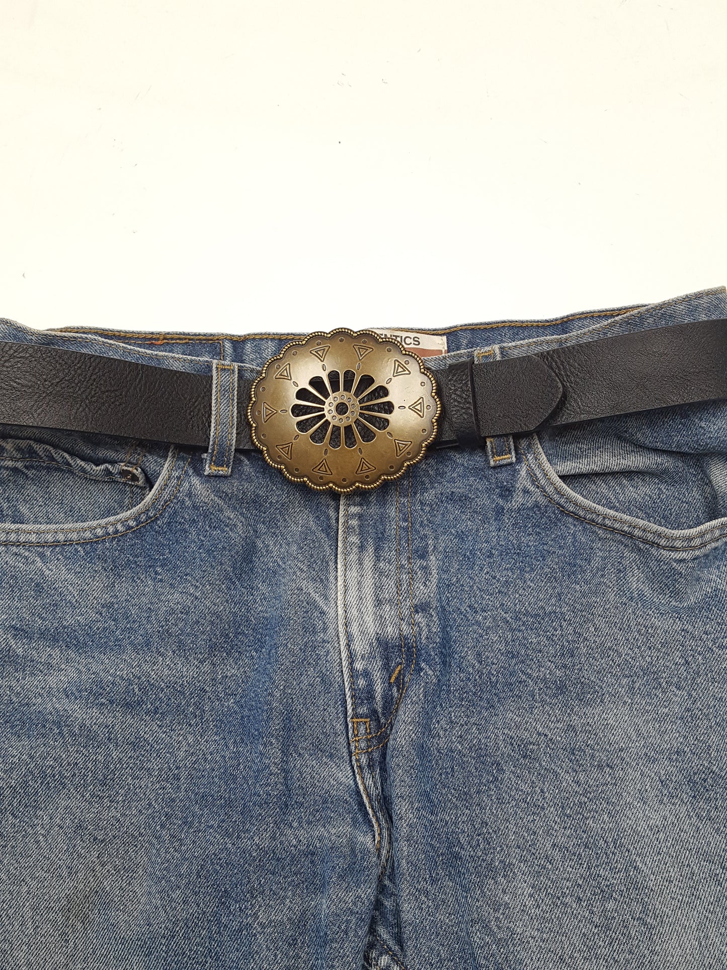 Belt: Vintage Brass Navajo-Style Floral Buckle Belt