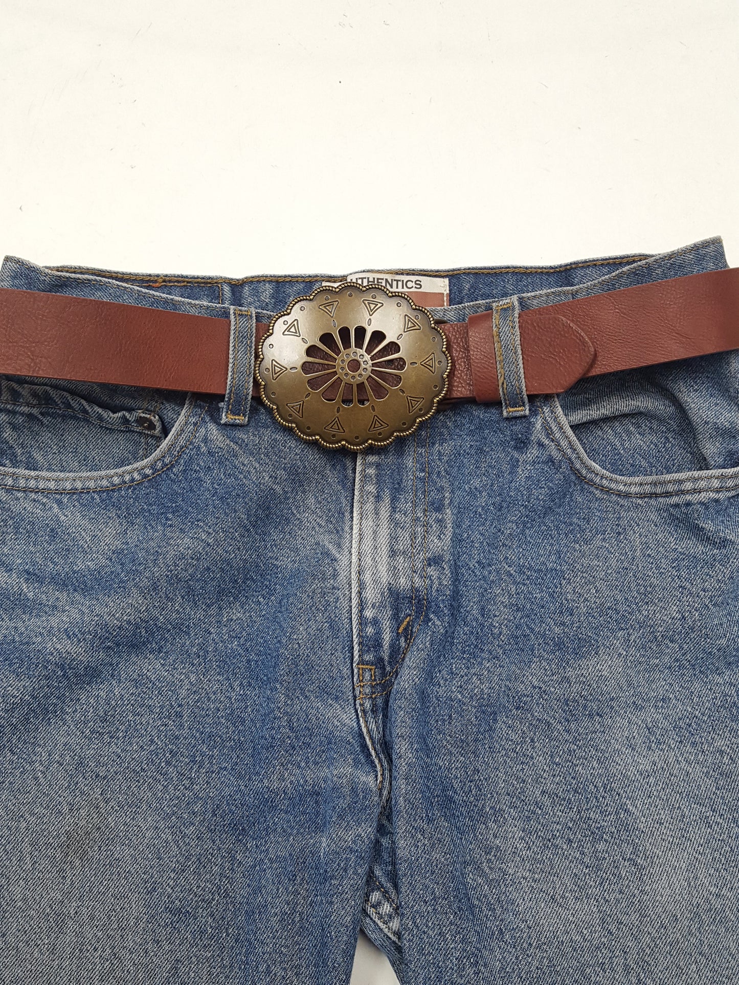 Belt: Vintage Brass Navajo-Style Floral Buckle Belt