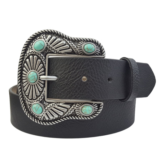 Belt: Western-Inspired Buckle Belt w. stones