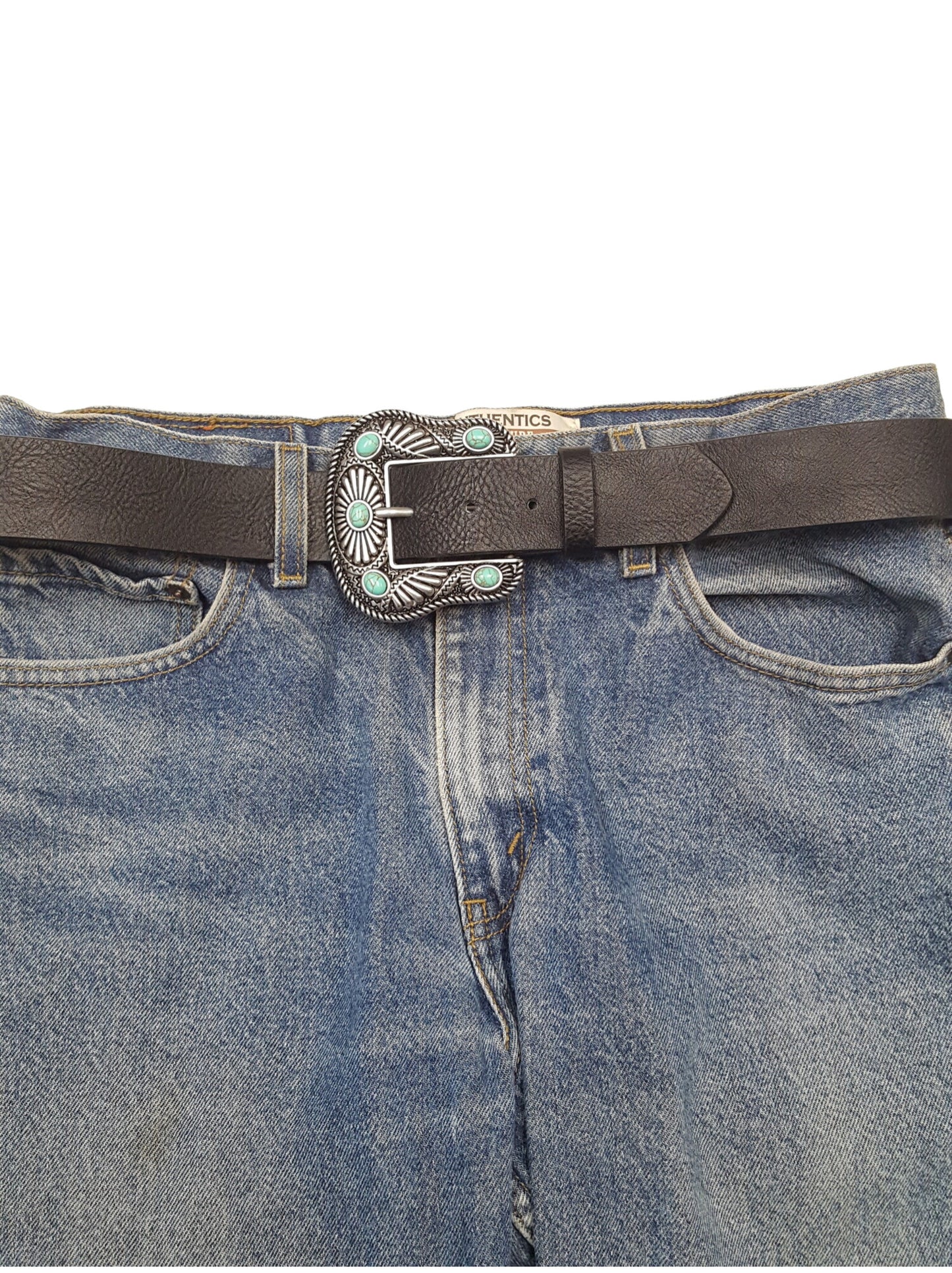 Belt: Western-Inspired Buckle Belt w. stones