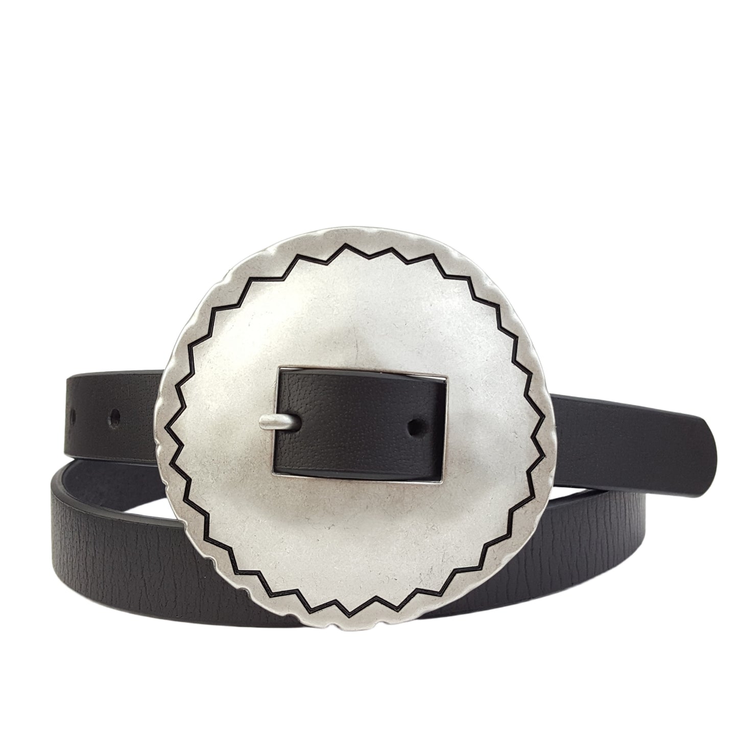 Belt: Big Silver Coin Buckle in skinny genuine leather belt