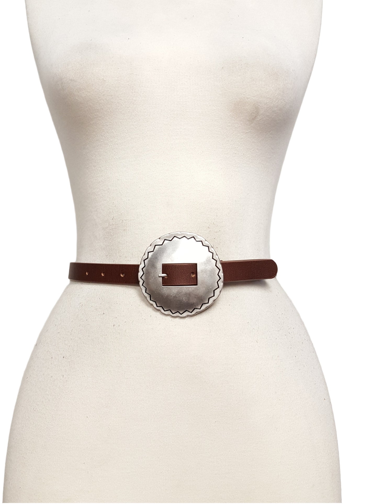 Belt: Big Silver Coin Buckle in skinny genuine leather belt