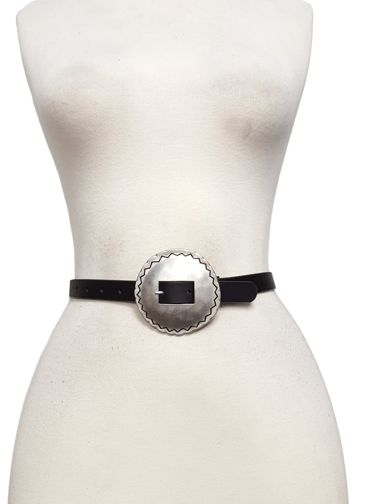 Belt: Big Silver Coin Buckle in skinny genuine leather belt