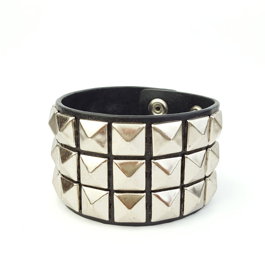 Bracelet: Bracelet: Chrome studded Leather Cuff