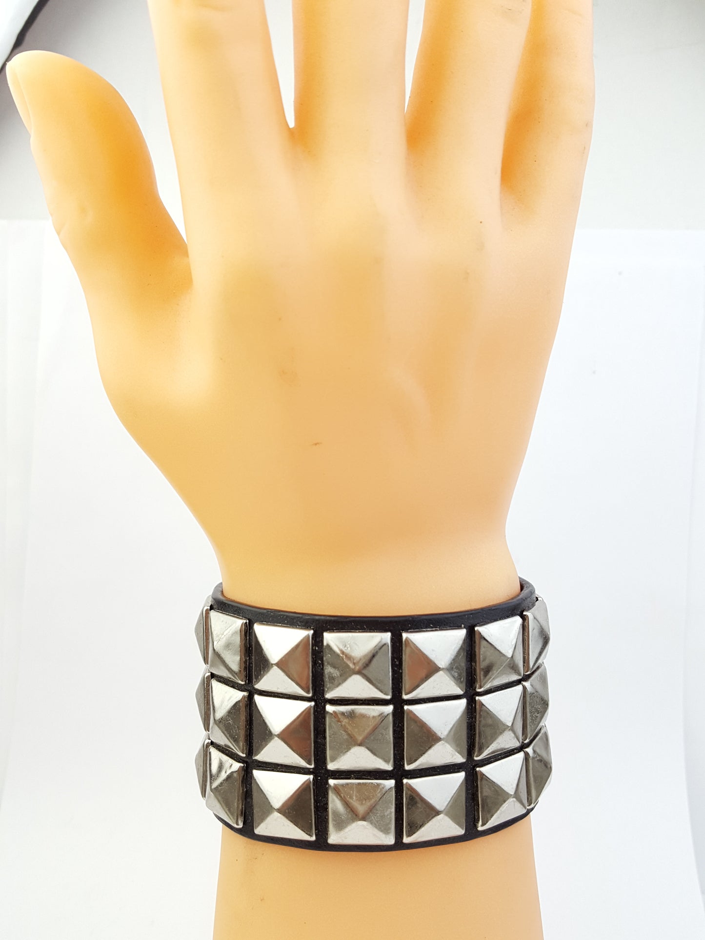 Bracelet: Bracelet: Chrome studded Leather Cuff