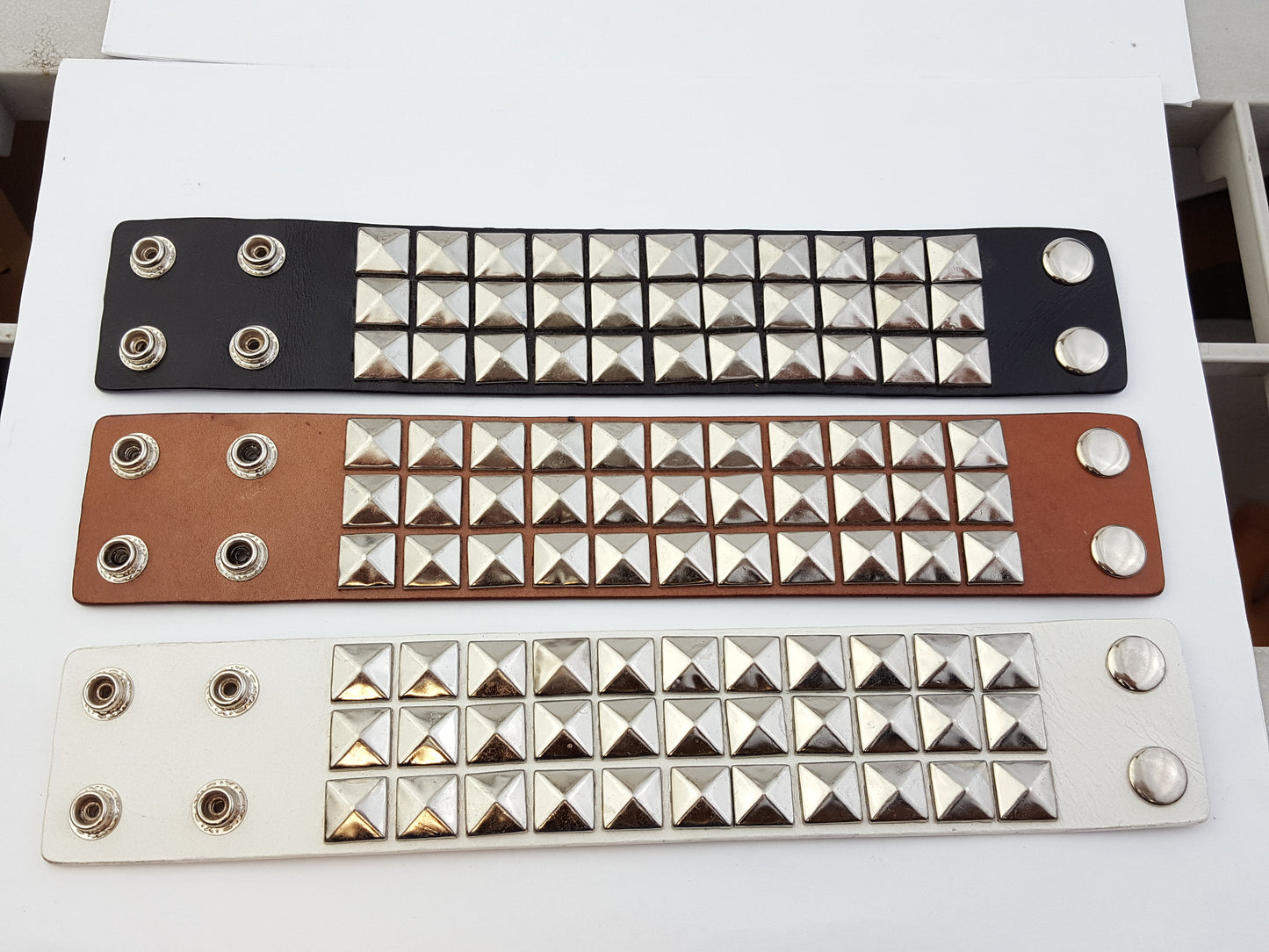 Bracelet: Bracelet: Chrome studded Leather Cuff