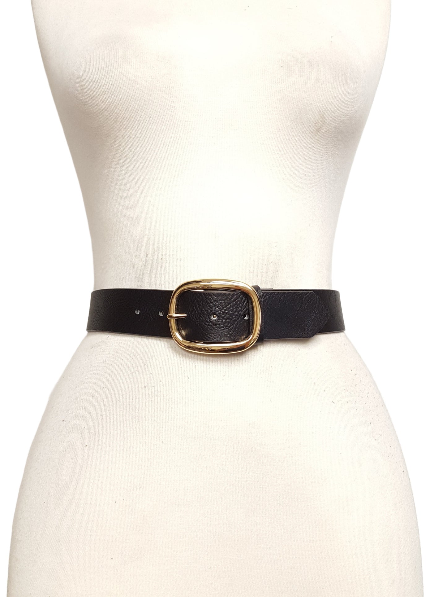 Belt: Vegan Leather Belt with Trendy Gold Buckle