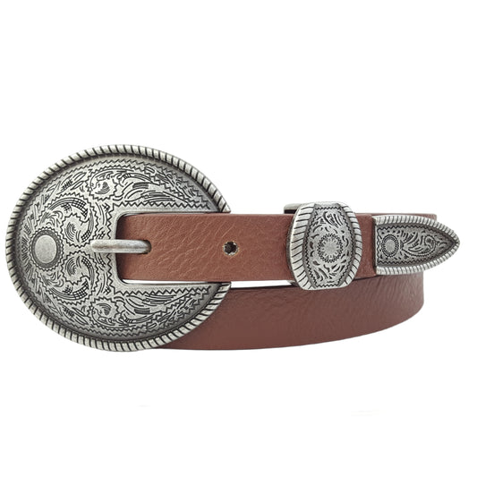 Belt: Vintage Dark Silver Western-Inspired Skinny Belt