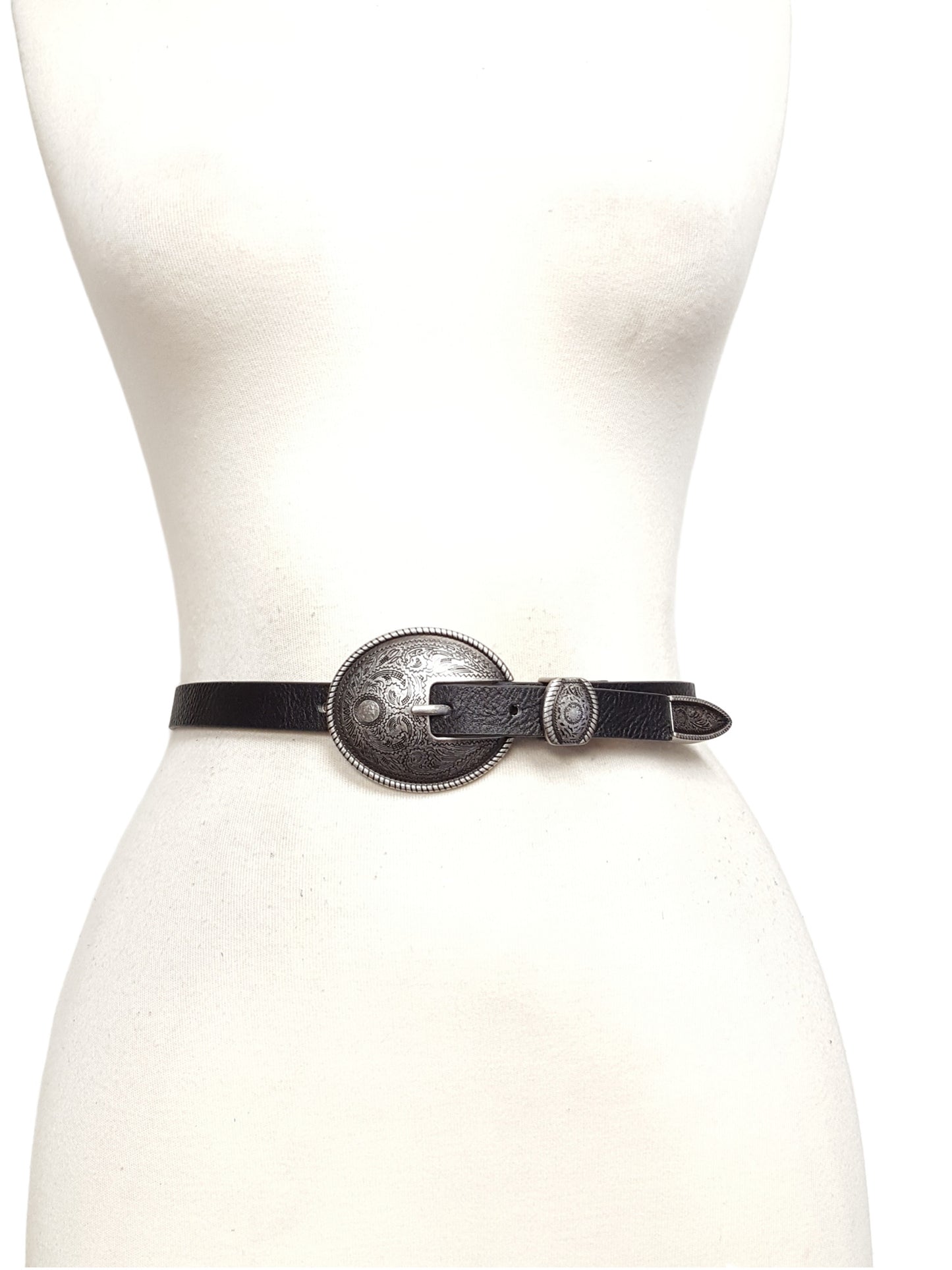 Belt: Vintage Dark Silver Western-Inspired Skinny Belt