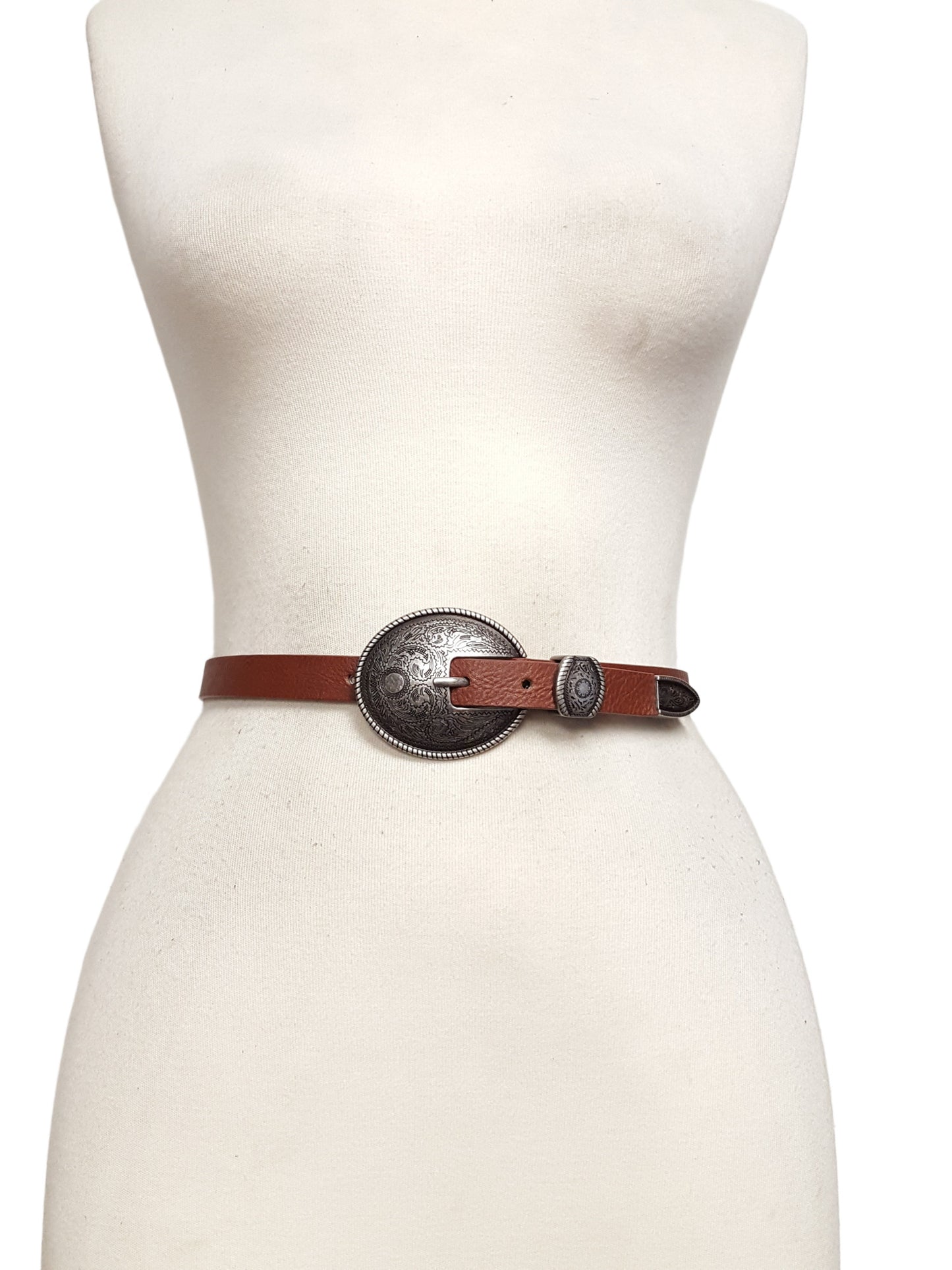 Belt: Vintage Dark Silver Western-Inspired Skinny Belt