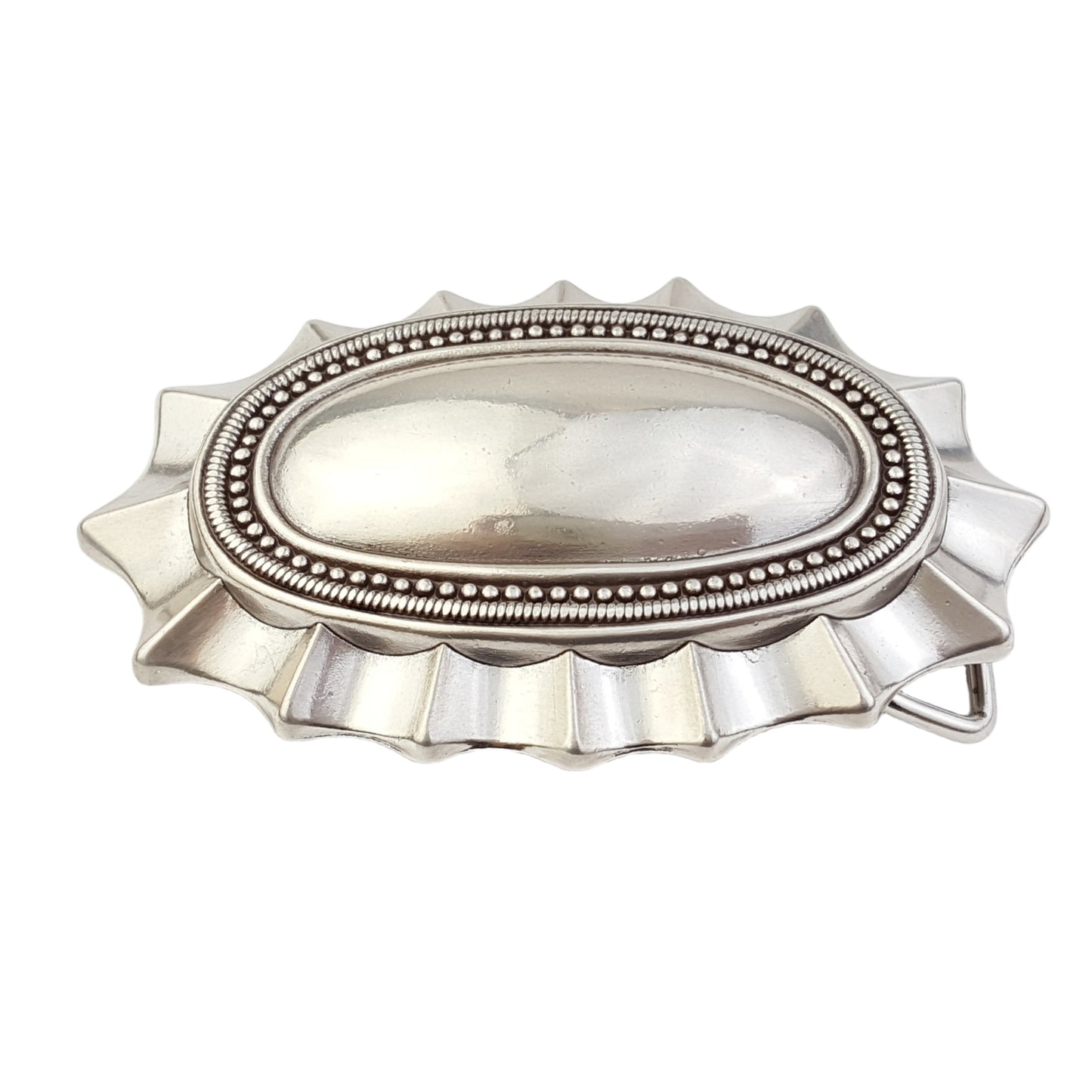 Buckle: Quality Western Silver Oval Buckle with Ruffled Trim