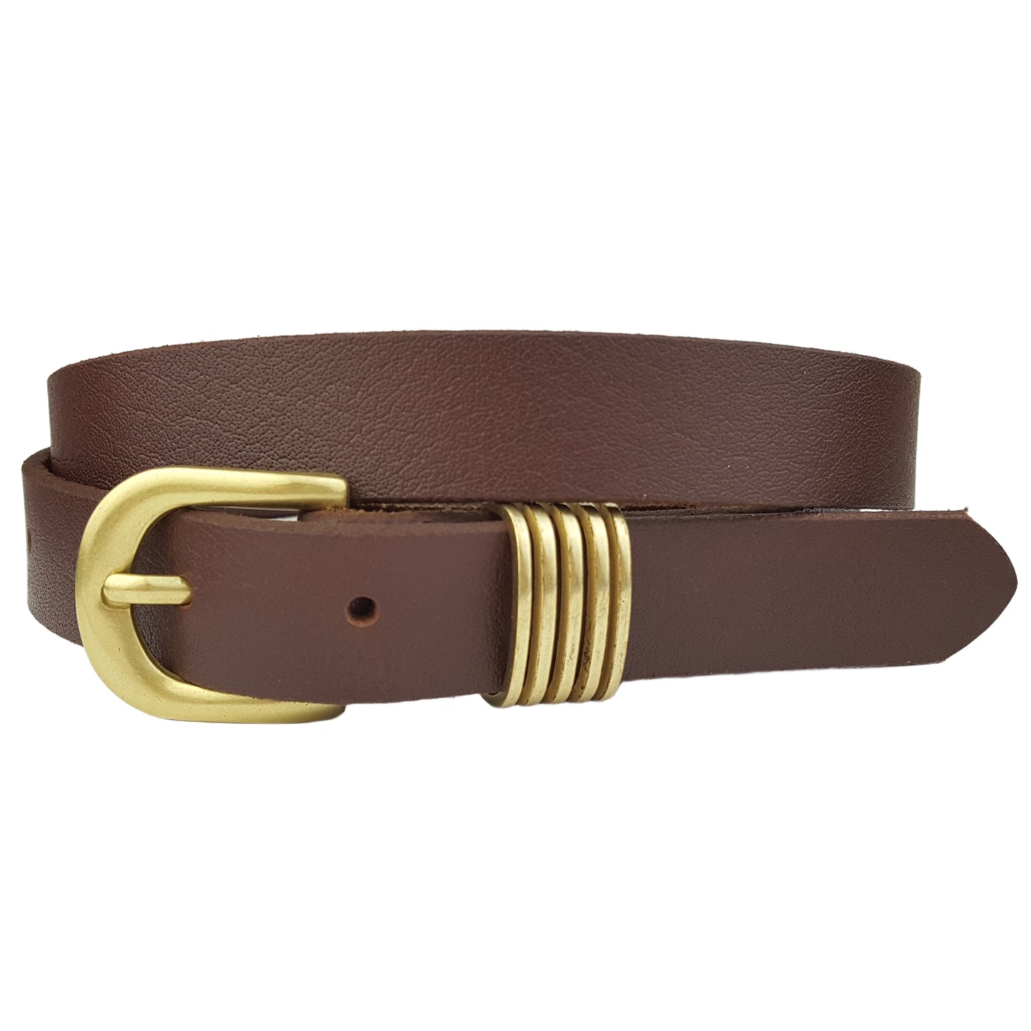 Belt: 1" Gold Buckle and Loop Belt in Genuine Leather