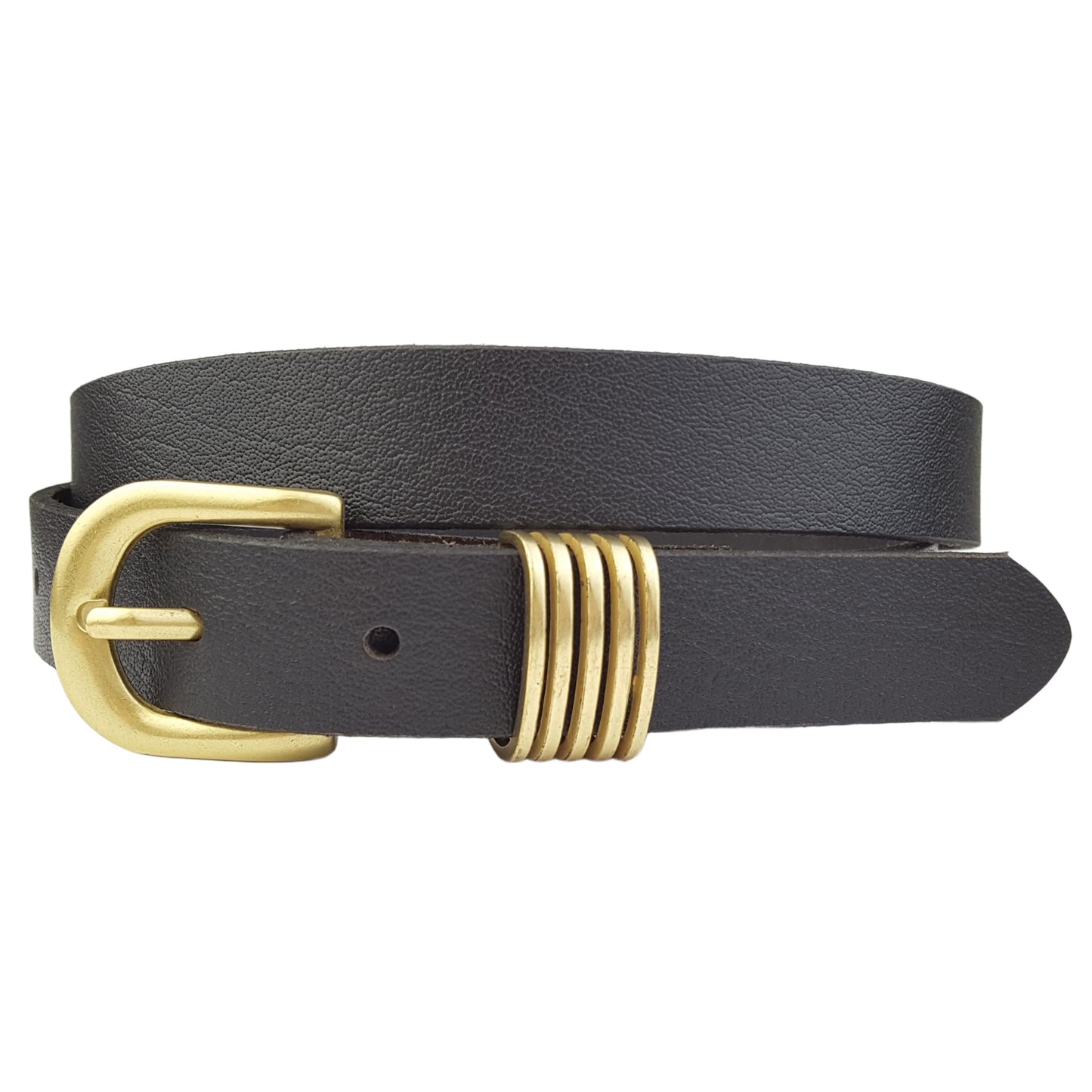 Belt: 1" Gold Buckle and Loop Belt in Genuine Leather