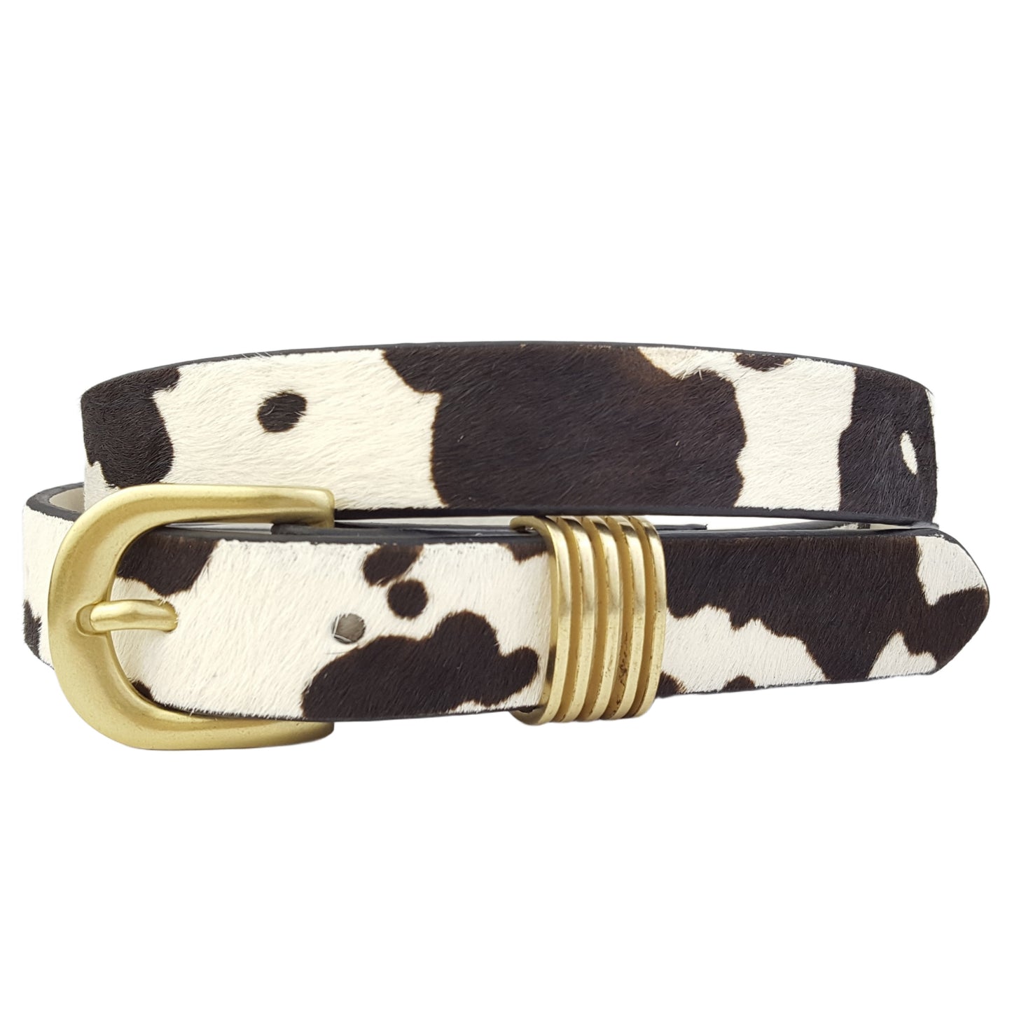 Belt: 1" Gold Buckle and Loop Belt in Genuine Hair Leather
