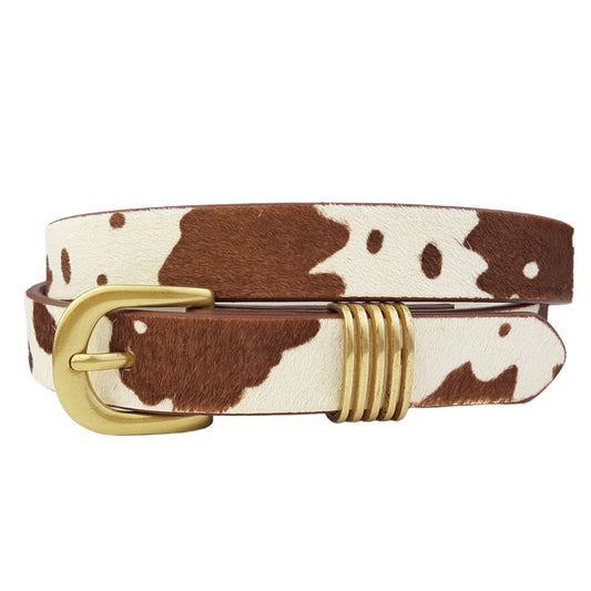 Belt: 1" Gold Buckle and Loop Belt in Genuine Hair Leather