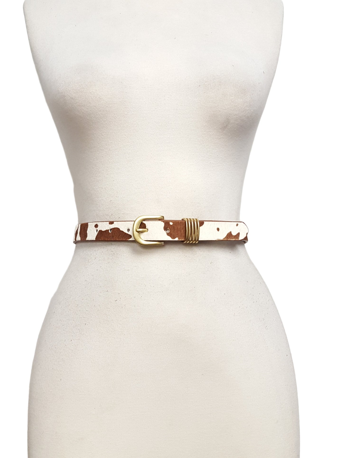 Belt: 1" Gold Buckle and Loop Belt in Genuine Hair Leather