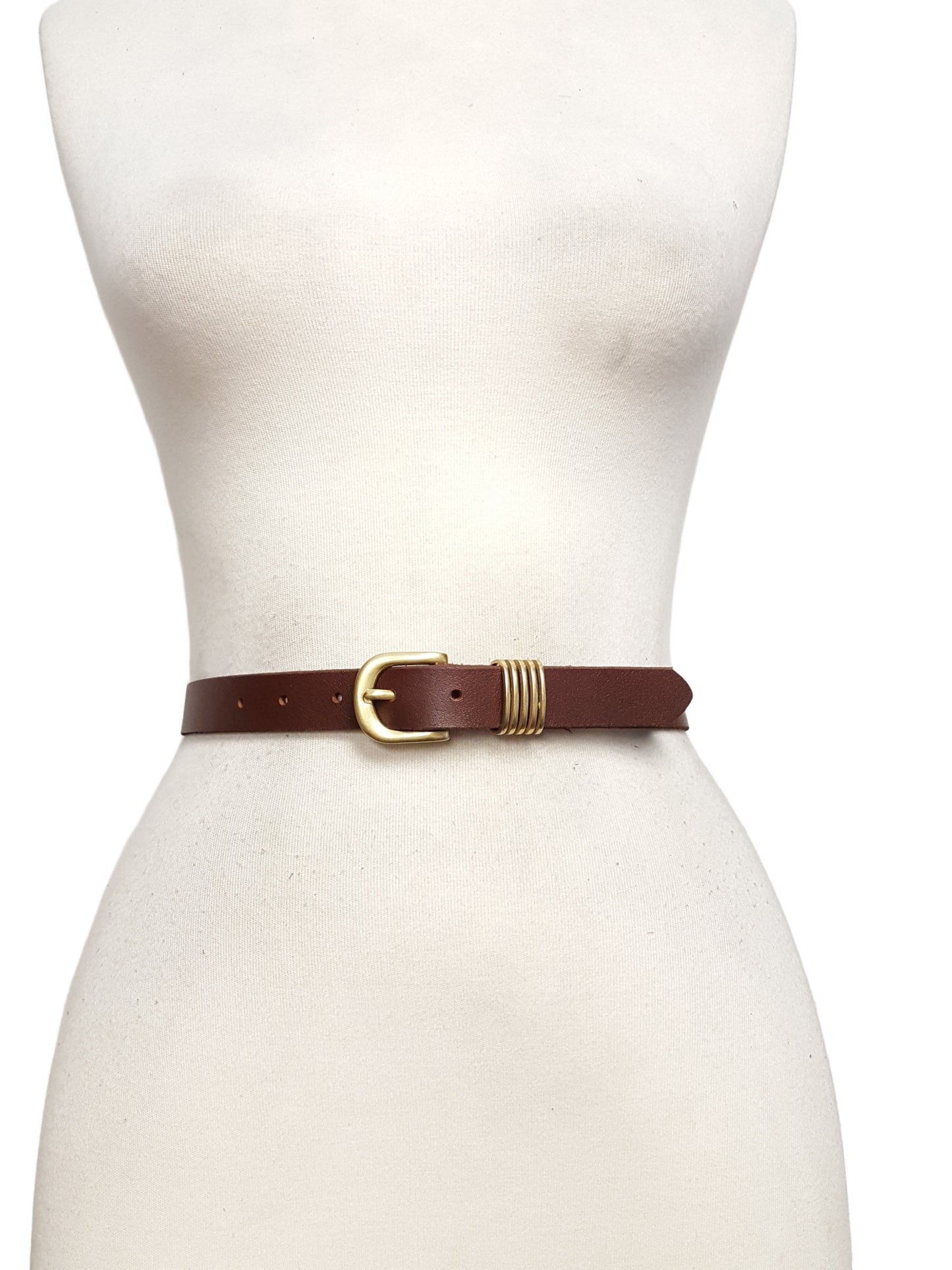 Belt: 1" Gold Buckle and Loop Belt in Genuine Leather