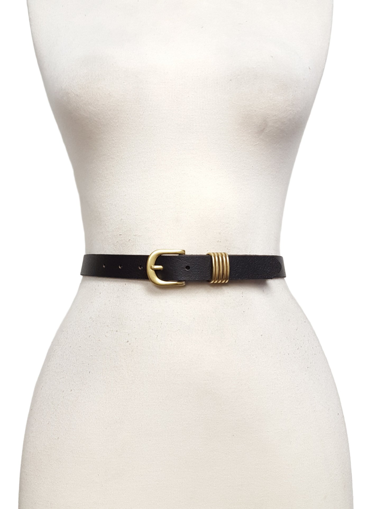 Belt: 1" Gold Buckle and Loop Belt in Genuine Leather