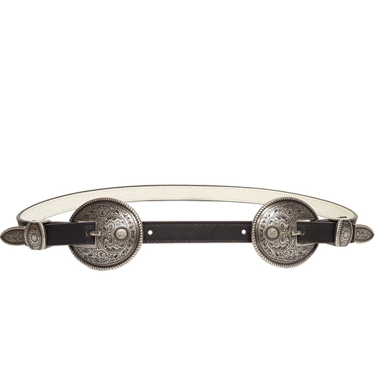 Belt: Antique Silver Double Buckle Skinny Belt