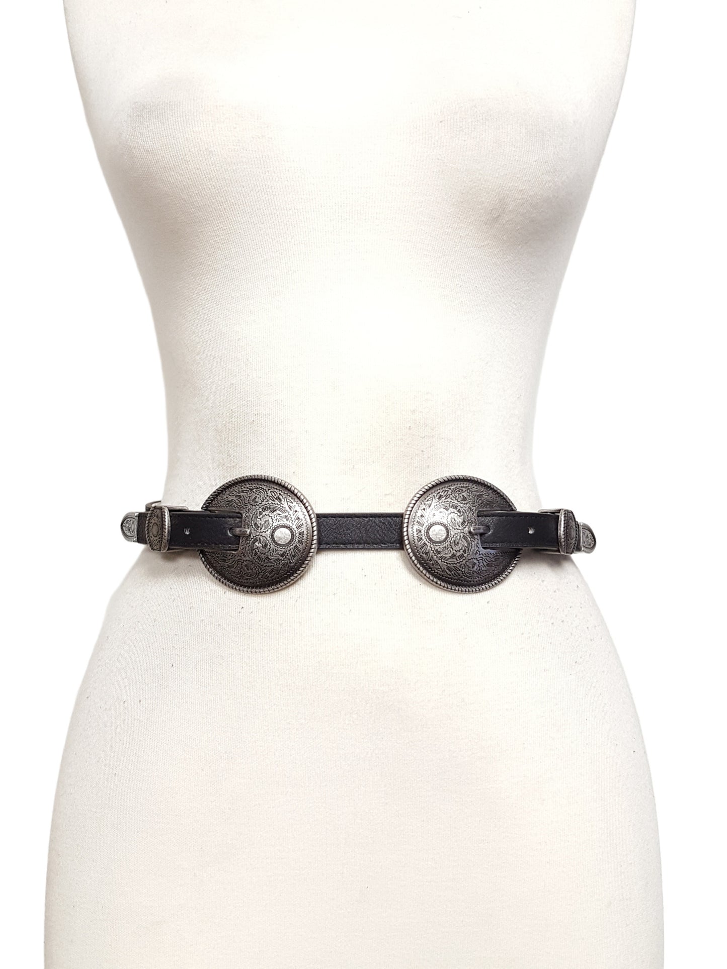 Belt: Antique Silver Double Buckle Skinny Belt