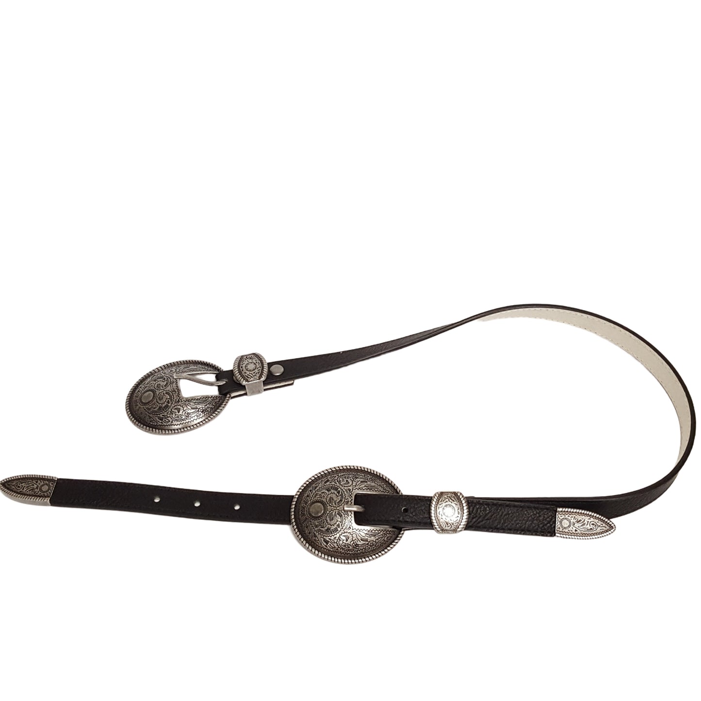 Belt: Antique Silver Double Buckle Skinny Belt