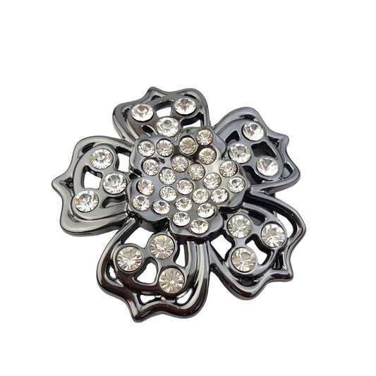 Buckle: Crystal Floral Black-tone flower design buckle