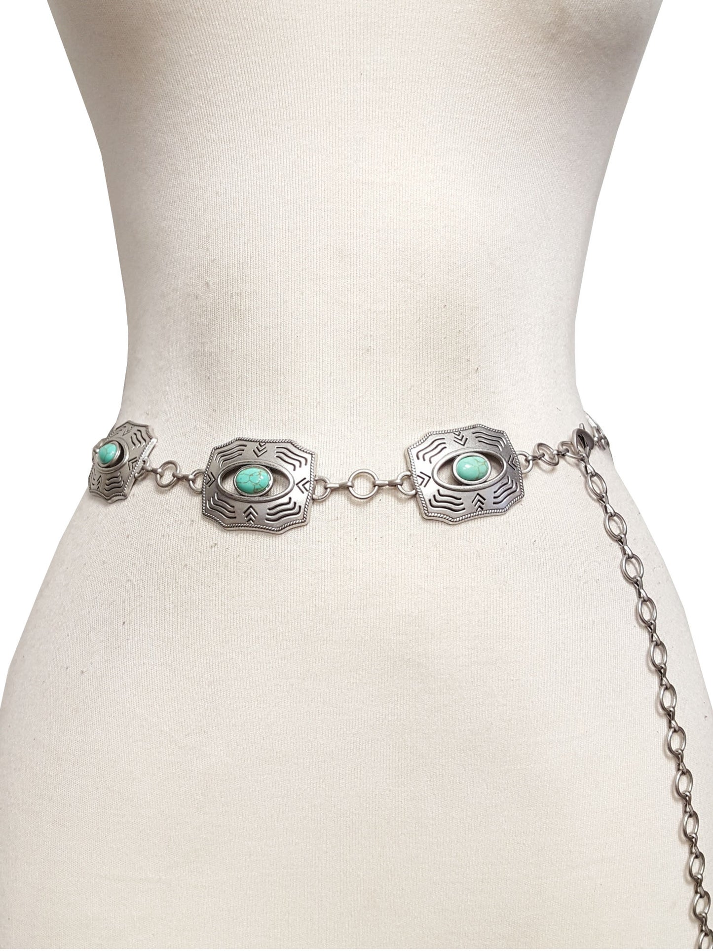 Chain belt: Western Silver Rectangular Concho Chain belt with stones
