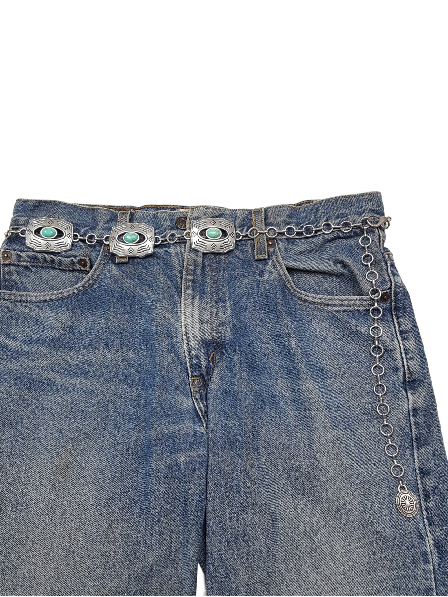 Chain belt: Western Silver Rectangular Concho Chain belt with stones