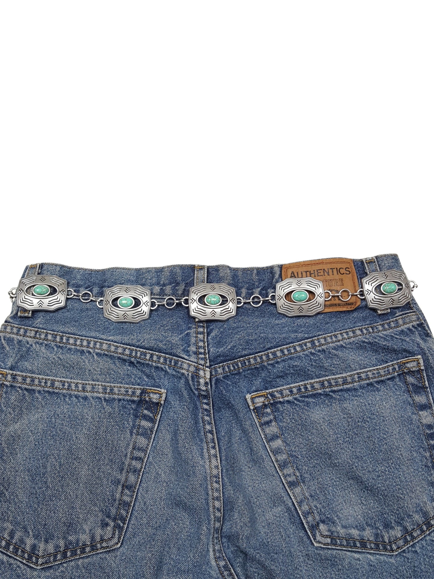 Chain belt: Western Silver Rectangular Concho Chain belt with stones