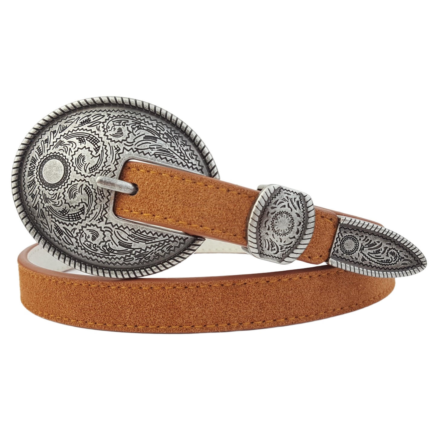Belt: Genuine Skinny Suede Belt with Western Buckle and Loop