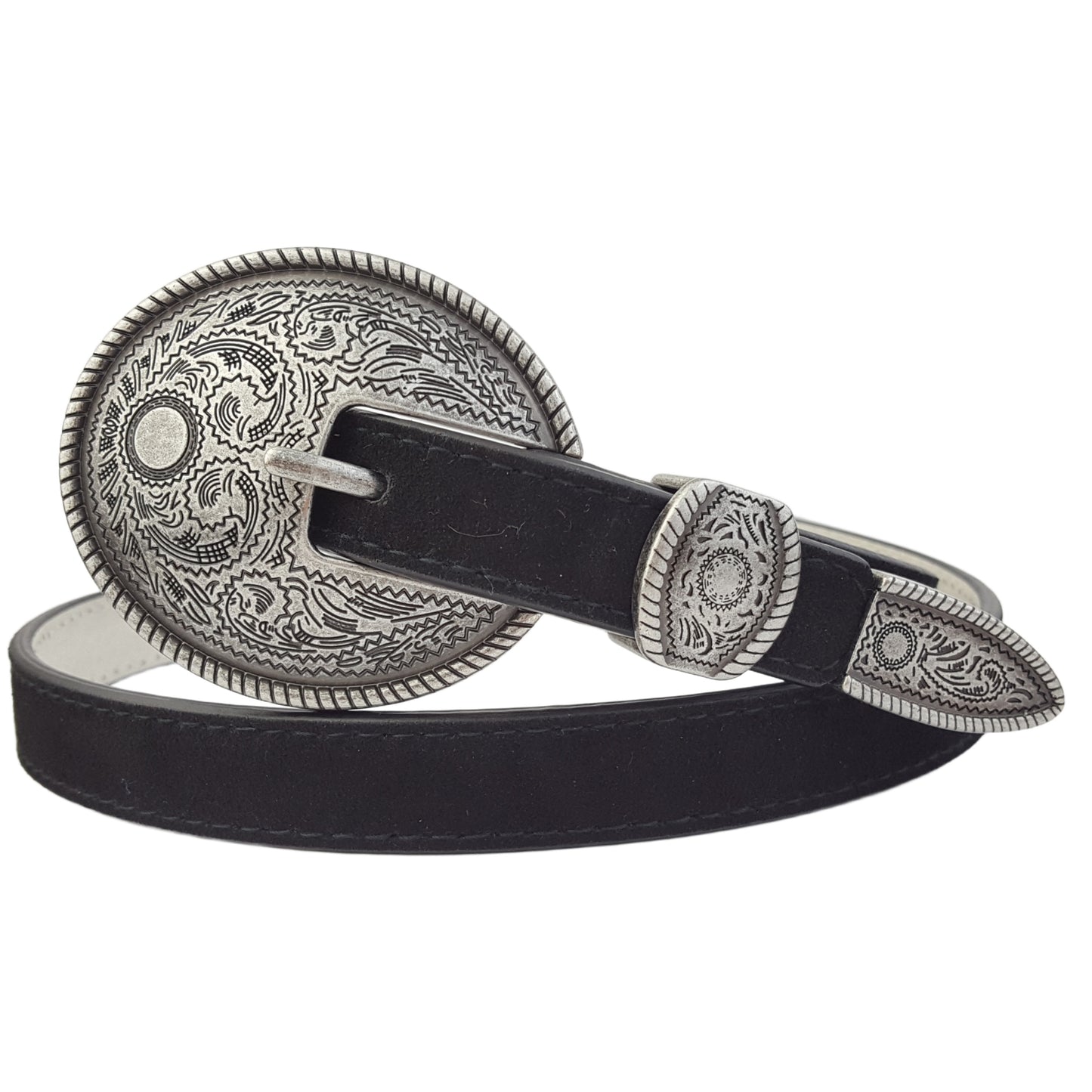 Belt: Genuine Skinny Suede Belt with Western Buckle and Loop