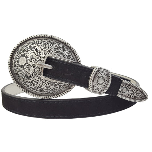 Belt: Genuine Skinny Suede Belt with Western Buckle and Loop