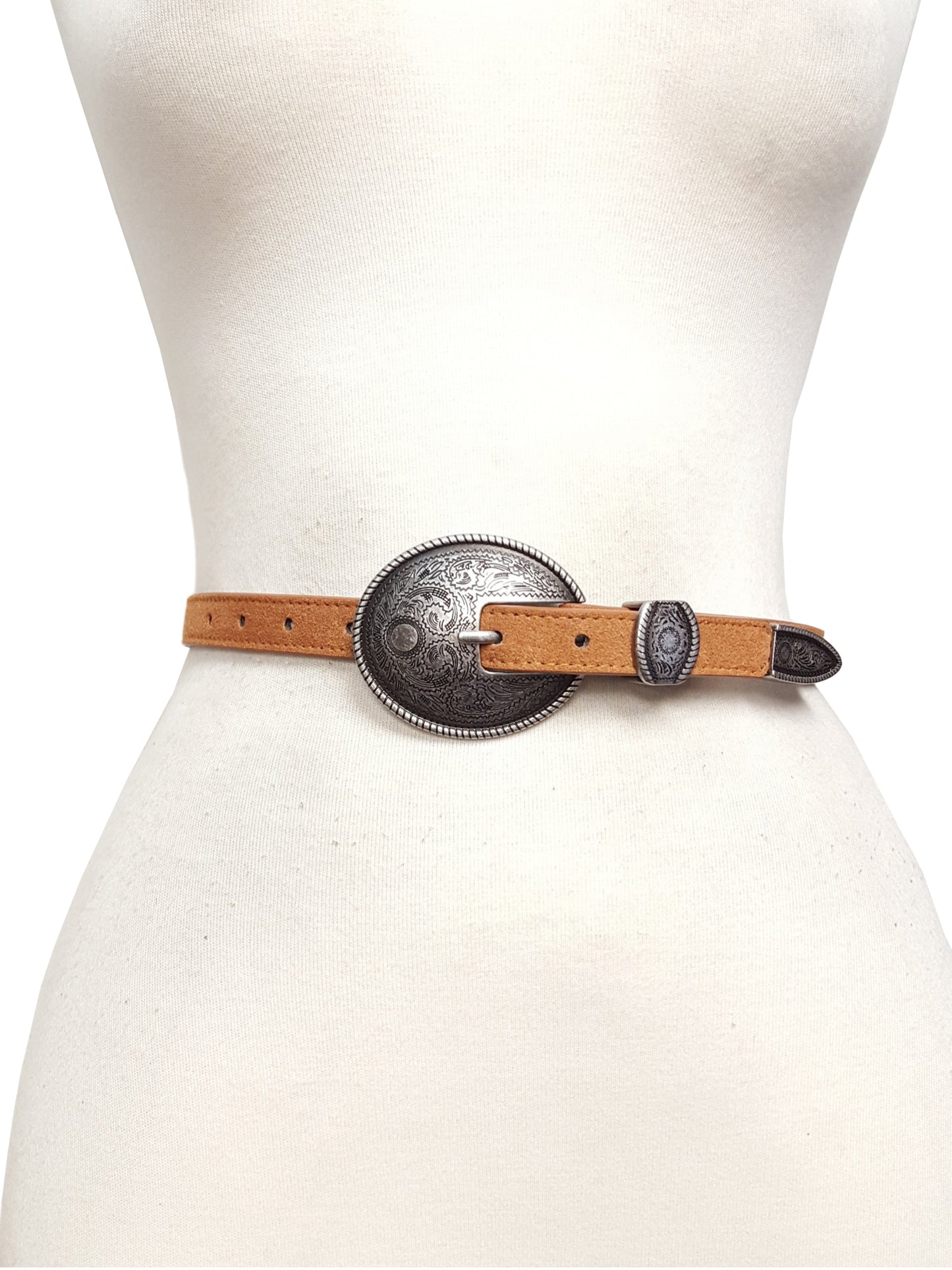 Belt: Genuine Skinny Suede Belt with Western Buckle and Loop