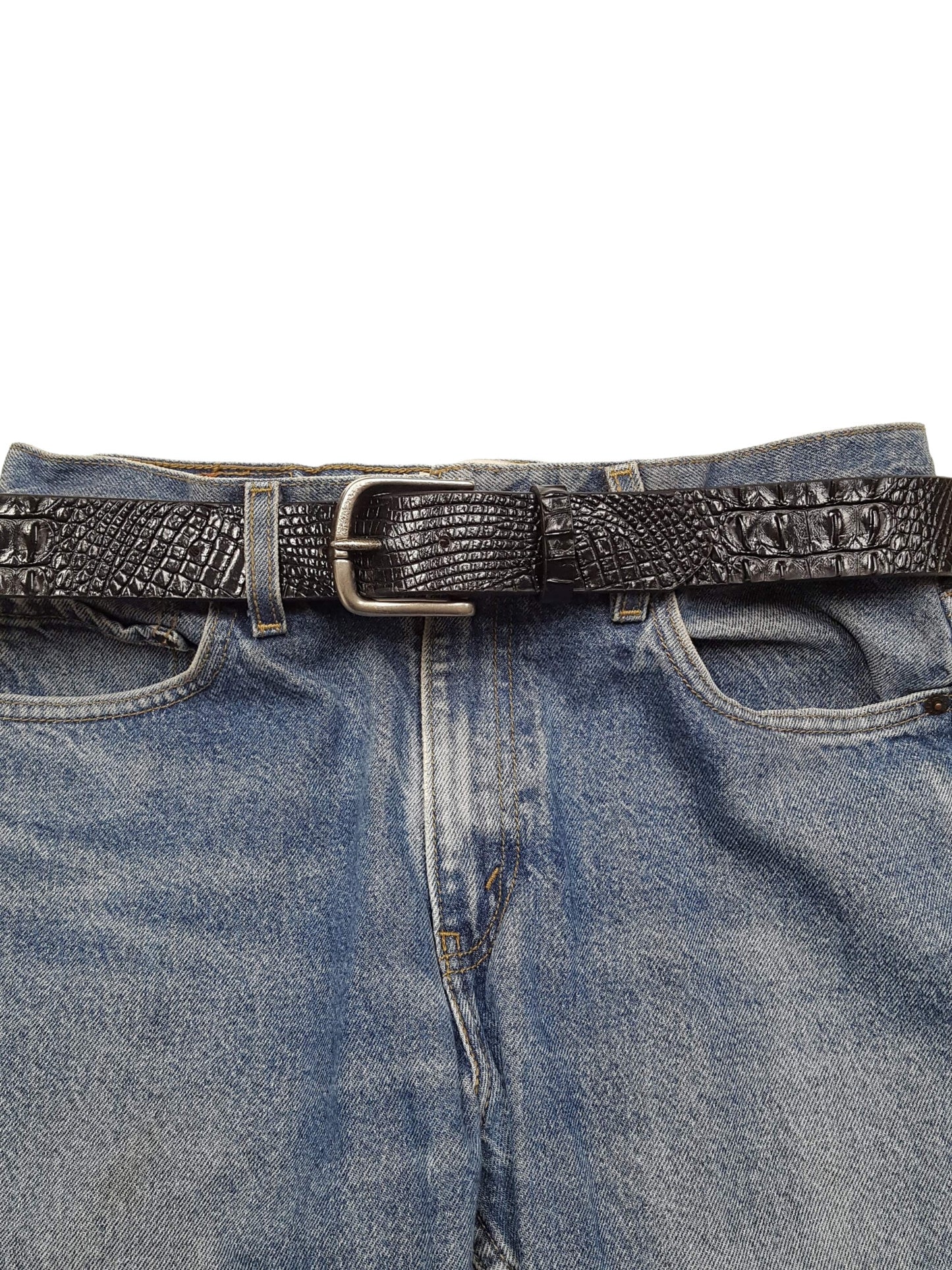 Belt: Unisex Black Faux Alligator Belt